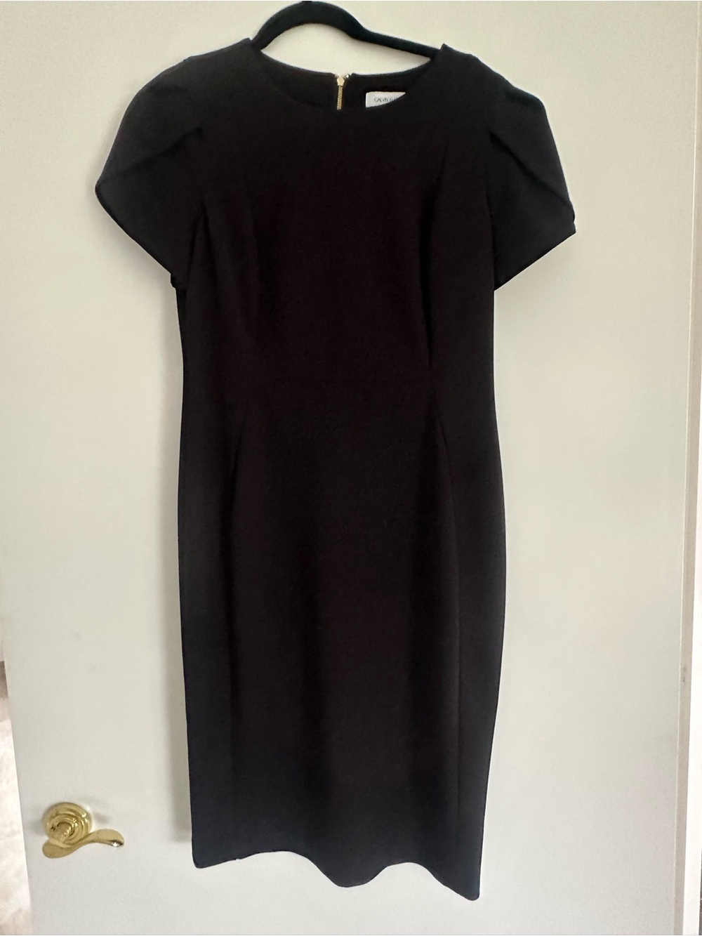 Calvin Klein Black Tulip Sleeve Sheath Midi Dress